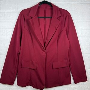 Knit Blazer Women Large Burgundy Single Button Long Sleeve Jacket